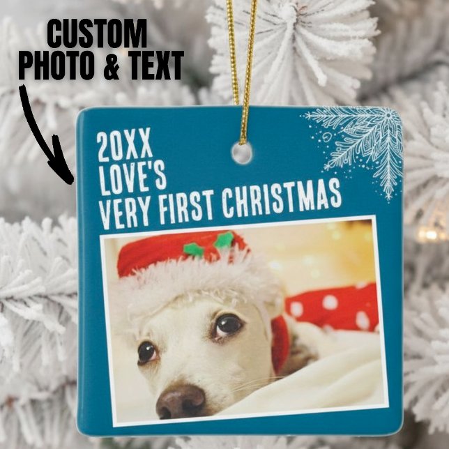 Personalised Pet Photo First Christmas Custom Ceramic Ornament (Personalized Pet Photo First Christmas Custom Ceramic Ornament.)