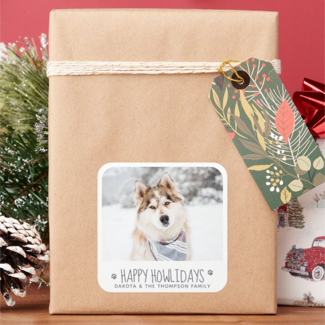 Personalised Pet Photo Happy Holidays From The Dog Square Sticker (Holiday)