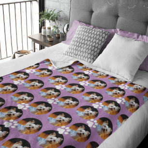Personalised Pet Photo in Lavender w Paw Print Fleece Blanket