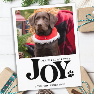 Personalised Pet Photo JOY Paw Print Dog Holiday Postcard