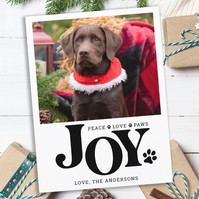Personalised Pet Photo JOY Paw Print Dog  Holiday Postcard (Creator Uploaded)