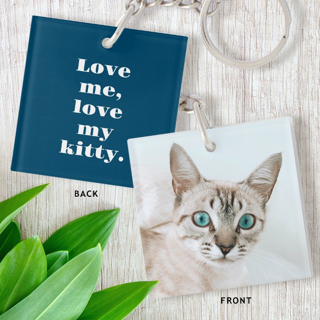Personalised Pet Photo Kitty Cat Lover Indigo Blue Key Ring (Creator Uploaded)