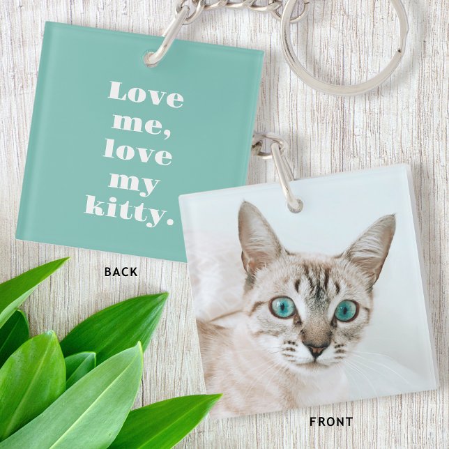 Personalised Pet Photo Kitty Cat Lover Mint Green Key Ring (Creator Uploaded)