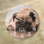 Personalised Pet Photo Name Large Clock<br><div class="desc">A fun design that you can personalise with your pets name and photo. Designed by Thisisnotme©</div>