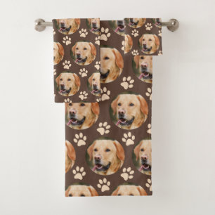 Personalised Pet Photo Pattern Dog Brown Bath Towel Set