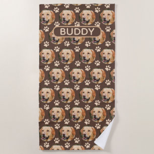 Personalised Pet Photo Pattern Dog Name Beach Towel