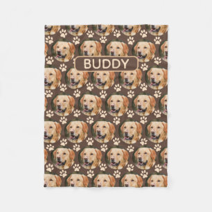 Personalised Pet Photo Pattern Dog Name Fleece Blanket