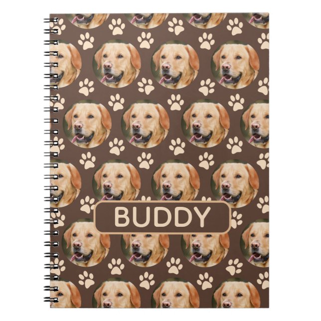Personalised Pet Photo Pattern Dog Name Notebook (Front)