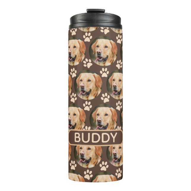 Personalised Pet Photo Pattern Dog Name Thermal Tumbler (Front)