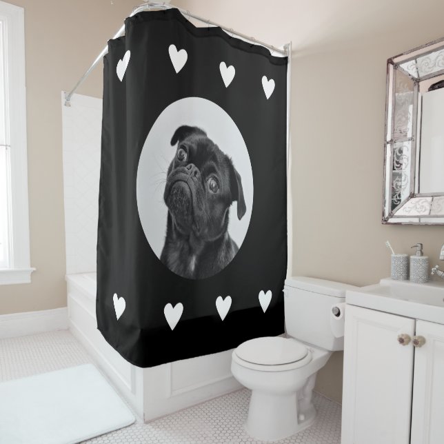 Personalised Pet Photo Pug Dog Shower Curtain (In Situ)