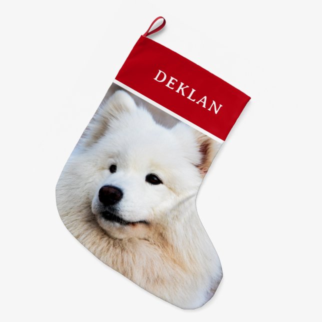 Personalised Pet Photo Red Large Christmas Stocking (Front (Hanging))