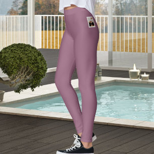 Personalised Pet Photo Text Modern Neutral Mauve Leggings