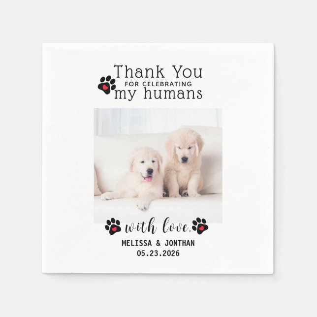 Personalised Pet Photo Thank You Dog Wedding Napkin (Front)