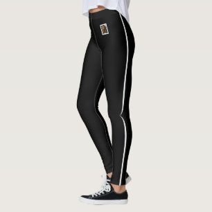 Personalised Pet Photo White Stripe Cute Cat Black Leggings