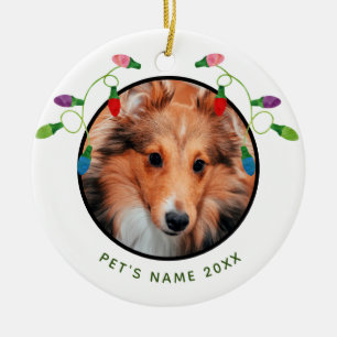 Personalised Pet Photo with Christmas Lights Ceramic Ornament
