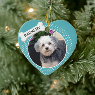 Personalised Pet Photo with Dog Bone Ceramic Ornament