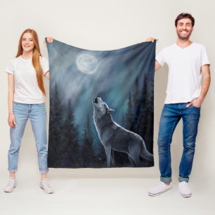 Personalised Pet Photo   Wolf Howling At The Moon Fleece Blanket