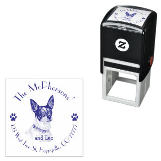 Personalised pet portrait return address self-inking stamp
