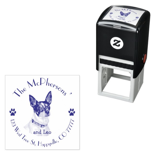 Personalised pet portrait return address self-inking stamp (In Situ)