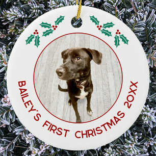 Personalised Pet Puppy Dog First Christmas Photo Ceramic Ornament