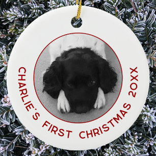 Personalised Pet Puppy Dog First Christmas Photo Ceramic Ornament