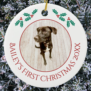 Personalised Pet Puppy Dog First Christmas Photo Ceramic Ornament