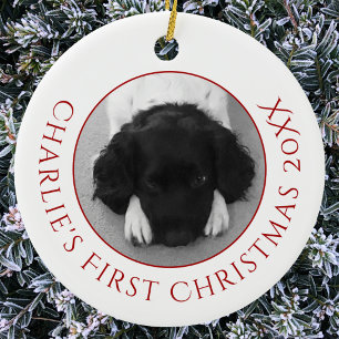 Personalised Pet Puppy Dog First Christmas Photo Ceramic Ornament