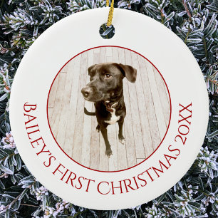 Personalised Pet Puppy Dog First Christmas Photo Ceramic Ornament