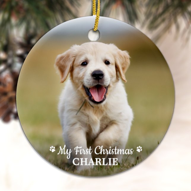 Personalised Pet Puppy Photo Dog First Christmas Ceramic Ornament (Creator Uploaded)