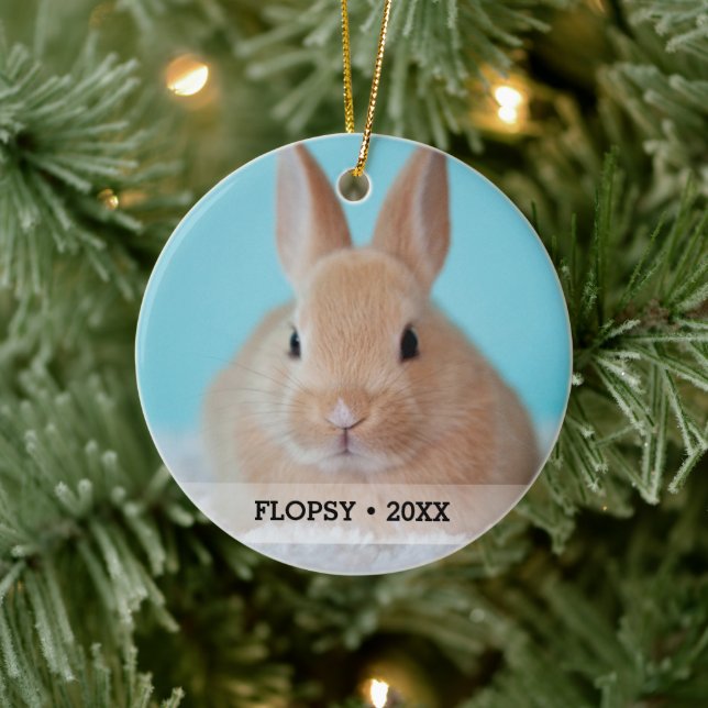 Personalised Pet Rabbit Photo Name Christmas Tree Ceramic Ornament (Tree)