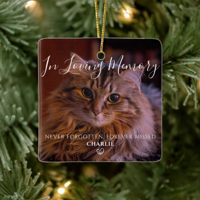 Personalised Pet Remembrance Memorial Cat Photo Ceramic Ornament (Tree)
