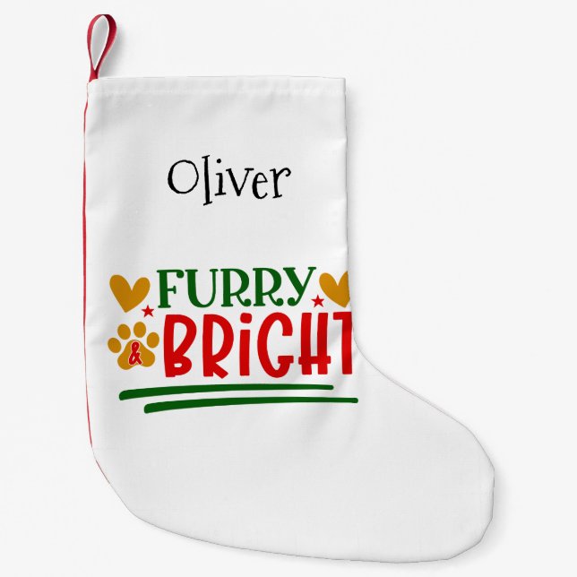 Personalised Pet Theme Furry and Bright Small Christmas Stocking (Front)