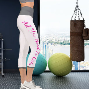 Personalised Pet-Themed Workout Pink Grey White Capri Leggings