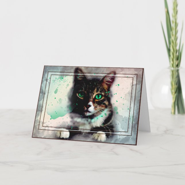 Personalised Pet Watercolor Design Cat  Card (Front)