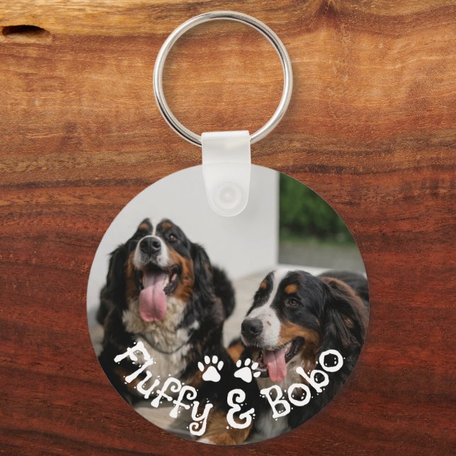 Personalised Pets Two Photo Dog Paws Keychain (Front)