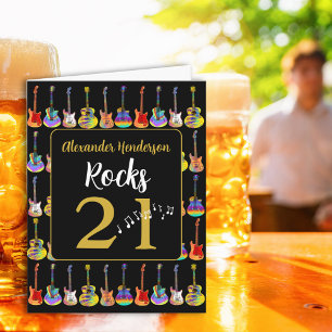 Personalised pGuitar 21st Birthday Black Gold Card