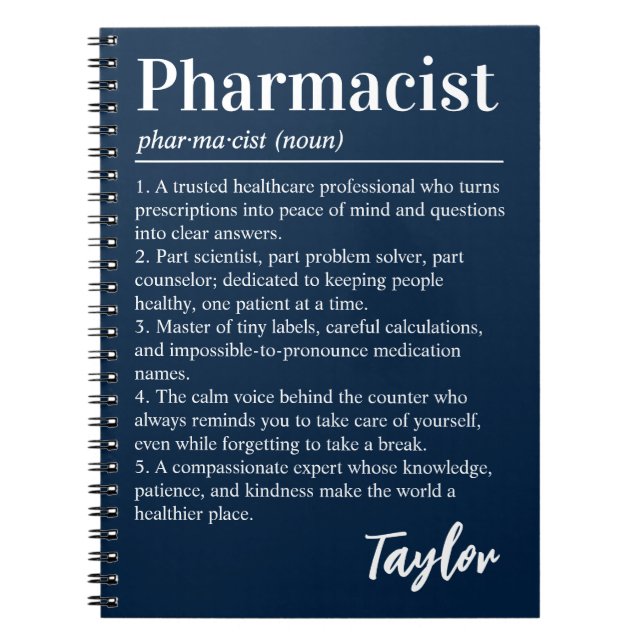 Personalised Pharmacist Definition Dark Navy Gift Notebook (Front)