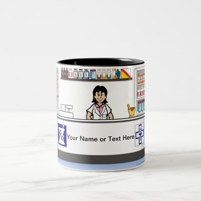 Personalised Pharmacist - Female Cartoon Two-Tone Coffee Mug (Center)
