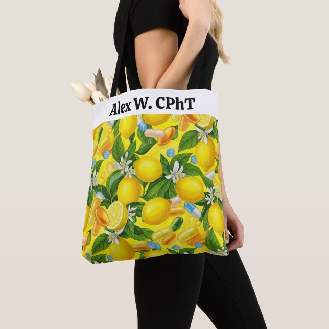 Personalised Pharmacy Tote Bag Lemon Yellow (Close Up)