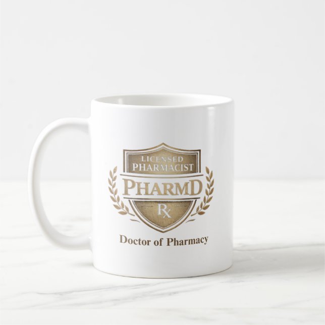Personalised PharmD Licensed Pharmacist Emblem Coffee Mug (Left)