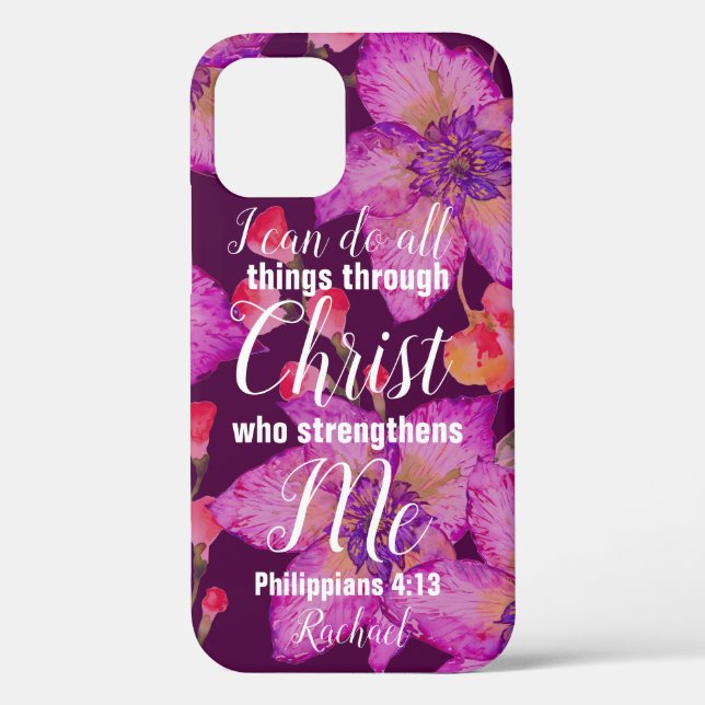 Personalised Philippians 4:13 Bible Verse Floral Case-Mate iPhone Case (Back)