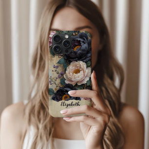 Personalised Phone Case Dark Purple Peonies 