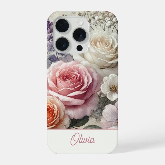 Personalised Phone Case Pink Watercolor Floral (Back)