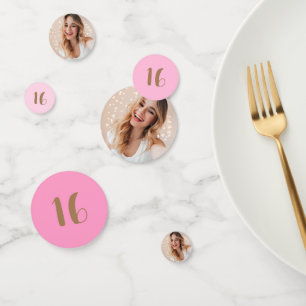 Personalised Photo 16th Birthday Girly Pink Confetti
