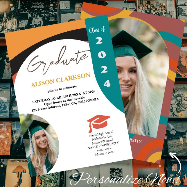 Personalised Photo 2024 Retro Party Graduation Invitation (Creator Uploaded)