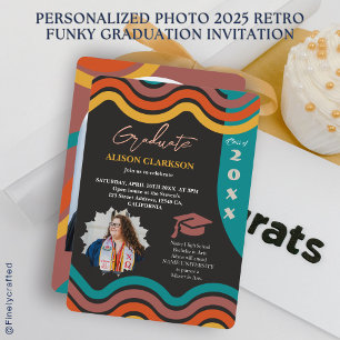 Personalised Photo 2025 Retro Funky Graduation Invitation