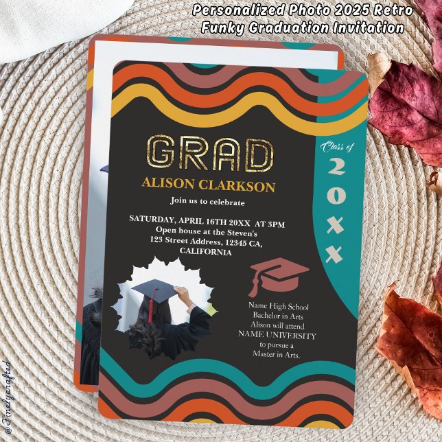 Personalised Photo 2025 Retro Funky Graduation Invitation (Creator Uploaded)