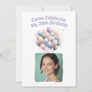 Personalised Photo 20th Birthday Balloons Invitati Invitation