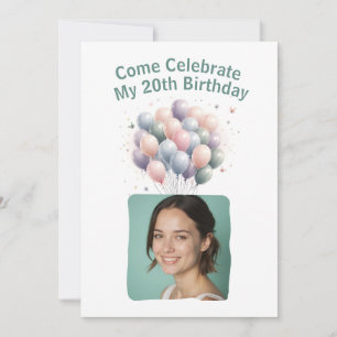 Personalised Photo 20th Birthday Balloons Invitati Invitation