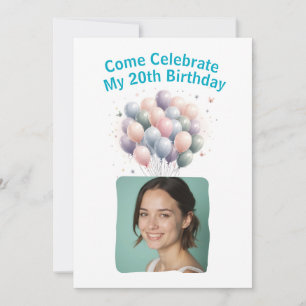 Personalised Photo 20th Birthday Balloons Invitati Invitation